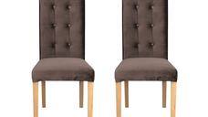 Set 2 scaune living TEO LUX, picioare lemn natur, stofa maro, 46x60x98 cm