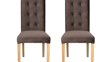 Set 2 scaune living TEO LUX, picioare lemn natur, stofa maro, 46x60x98 cm