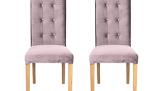 Set 2 scaune living TEO LUX, picioare lemn natur, stofa roz pudra, 46x60x98 cm