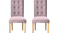 Set 2 scaune living TEO LUX, picioare lemn natur, stofa roz pudra, 46x60x98 cm