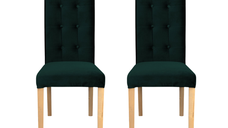 Set 2 scaune living TEO LUX, picioare lemn natur, stofa verde smarald, 46x60x98 cm