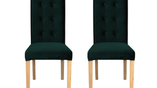 Set 2 scaune living TEO LUX, picioare lemn natur, stofa verde smarald, 46x60x98 cm