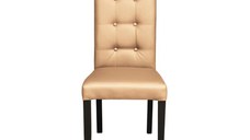 Set 2 scaune living TEO LUX, picioare lemn wenge, piele ecologica bej, 46x60x98 cm