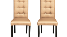 Set 2 scaune living TEO LUX, picioare lemn wenge, piele ecologica bej, 46x60x98 cm