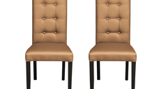 Set 2 scaune living TEO LUX, picioare lemn wenge, piele ecologica bej inchis, 46x60x98 cm