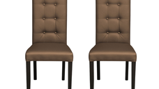 Set 2 scaune living TEO LUX, picioare lemn wenge, piele ecologica cappuccino, 46x60x98 cm