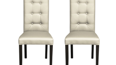 Set 2 scaune living TEO LUX, picioare lemn wenge, piele ecologica crem, 46x60x98 cm