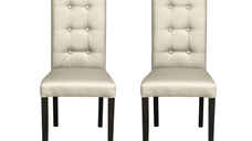 Set 2 scaune living TEO LUX, picioare lemn wenge, piele ecologica crem, 46x60x98 cm