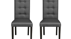 Set 2 scaune living TEO LUX, picioare lemn wenge, piele ecologica gri, 46x60x98 cm