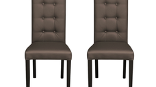 Set 2 scaune living TEO LUX, picioare lemn wenge, piele ecologica gri elefant, 46x60x98 cm