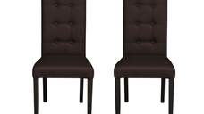 Set 2 scaune living TEO LUX, picioare lemn wenge, piele ecologica maro inchis, 46x60x98 cm