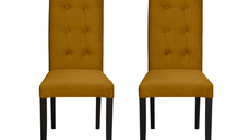 Set 2 scaune living TEO LUX, picioare lemn wenge, stofa galben, 46x60x98 cm