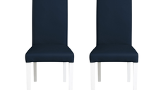 Set 2 scaune living TEO, picioare lemn alb, piele ecologica albastru, 46x60x98 cm