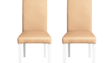 Set 2 scaune living TEO, picioare lemn alb, piele ecologica bej, 46x60x98 cm