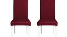 Set 2 scaune living TEO, picioare lemn alb, piele ecologica bordo, 46x60x98 cm