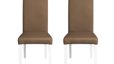 Set 2 scaune living TEO, picioare lemn alb, piele ecologica cappuccino, 46x60x98 cm