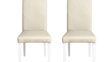 Set 2 scaune living TEO, picioare lemn alb, piele ecologica crem, 46x60x98 cm