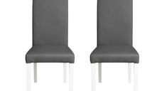 Set 2 scaune living TEO, picioare lemn alb, piele ecologica gri, 46x60x98 cm