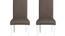 Set 2 scaune living TEO, picioare lemn alb, piele ecologica gri elefant, 46x60x98 cm