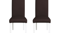 Set 2 scaune living TEO, picioare lemn alb, piele ecologica maro inchis, 46x60x98 cm