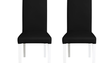 Set 2 scaune living TEO, picioare lemn alb, piele ecologica negru, 46x60x98 cm