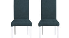 Set 2 scaune living TEO, picioare lemn alb, stofa albastru, 46x60x98 cm