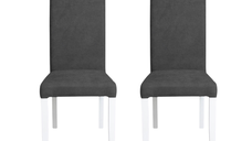 Set 2 scaune living TEO, picioare lemn alb, stofa gri inchis, 46x60x98 cm