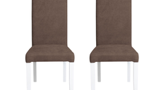 Set 2 scaune living TEO, picioare lemn alb, stofa maro, 46x60x98 cm