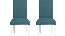 Set 2 scaune living TEO, picioare lemn alb, stofa turcoaz, 46x60x98 cm