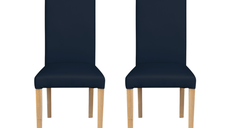 Set 2 scaune living TEO, picioare lemn natur, piele ecologica albastru, 46x60x98 cm