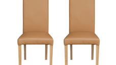 Set 2 scaune living TEO, picioare lemn natur, piele ecologica bej inchis, 46x60x98 cm