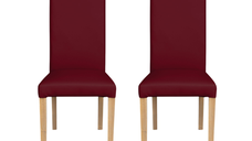 Set 2 scaune living TEO, picioare lemn natur, piele ecologica bordo, 46x60x98 cm