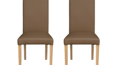 Set 2 scaune living TEO, picioare lemn natur, piele ecologica cappuccino, 46x60x98 cm