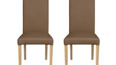 Set 2 scaune living TEO, picioare lemn natur, piele ecologica cappuccino, 46x60x98 cm