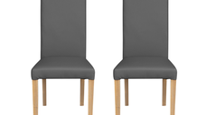 Set 2 scaune living TEO, picioare lemn natur, piele ecologica gri, 46x60x98 cm