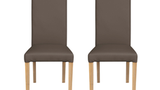 Set 2 scaune living TEO, picioare lemn natur, piele ecologica gri elefant, 46x60x98 cm