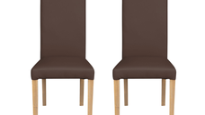 Set 2 scaune living TEO, picioare lemn natur, piele ecologica maro deschis, 46x60x98 cm