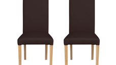 Set 2 scaune living TEO, picioare lemn natur, piele ecologica maro inchis, 46x60x98 cm