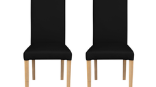 Set 2 scaune living TEO, picioare lemn natur, piele ecologica negru, 46x60x98 cm