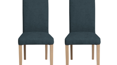 Set 2 scaune living TEO, picioare lemn natur, stofa albastru, 46x60x98 cm