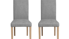 Set 2 scaune living TEO, picioare lemn natur, stofa gri deschis, 46x60x98 cm