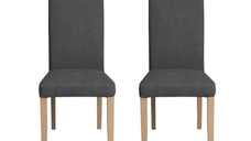 Set 2 scaune living TEO, picioare lemn natur, stofa gri inchis, 46x60x98 cm