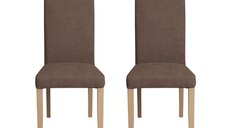 Set 2 scaune living TEO, picioare lemn natur, stofa maro, 46x60x98 cm