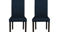 Set 2 scaune living TEO, picioare lemn wenge, piele ecologica albastru, 46x60x98 cm