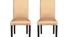 Set 2 scaune living TEO, picioare lemn wenge, piele ecologica bej, 46x60x98 cm