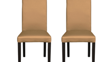 Set 2 scaune living TEO, picioare lemn wenge, piele ecologica bej inchis, 46x60x98 cm