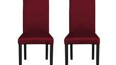 Set 2 scaune living TEO, picioare lemn wenge, piele ecologica bordo, 46x60x98 cm