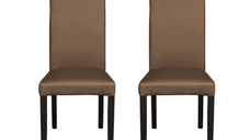 Set 2 scaune living TEO, picioare lemn wenge, piele ecologica cappuccino, 46x60x98 cm