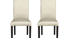 Set 2 scaune living TEO, picioare lemn wenge, piele ecologica crem, 46x60x98 cm