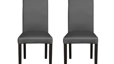 Set 2 scaune living TEO, picioare lemn wenge, piele ecologica gri, 46x60x98 cm